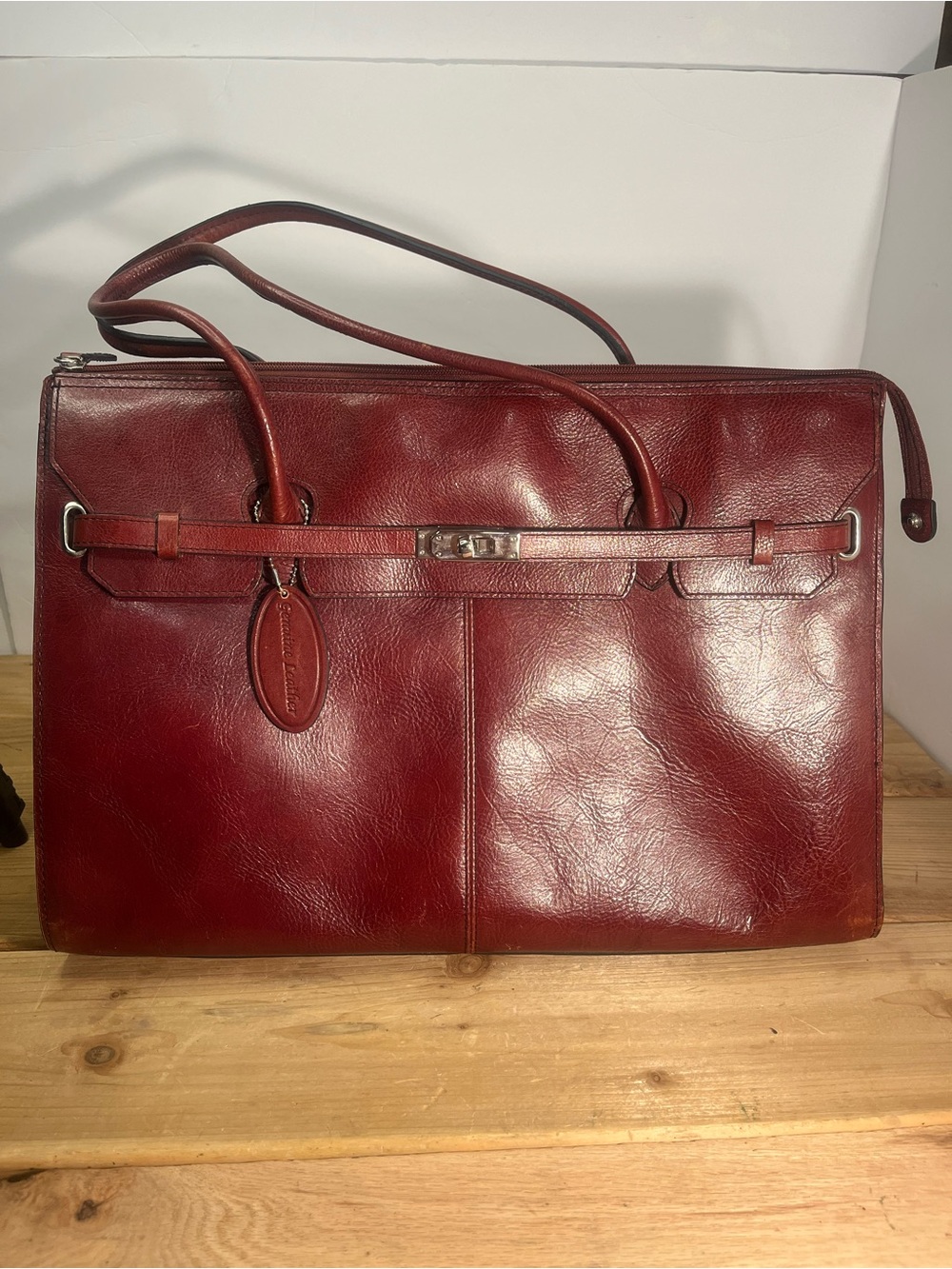 Vintage Pelle Studio Genuine Leather Dark Red Over The Shoulder Handbag